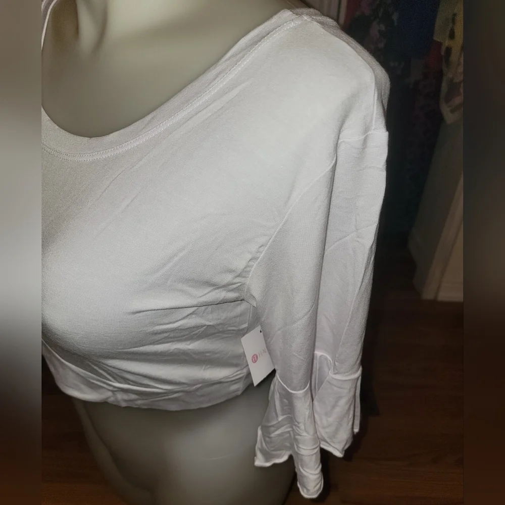 NEW NWT Half Tee White Ruffle Sleeve Crop Top Sz 2XL - Picture 4 of 5